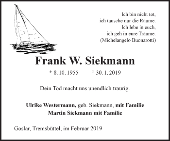 Anzeige von Frank W. Siekmann von LZ