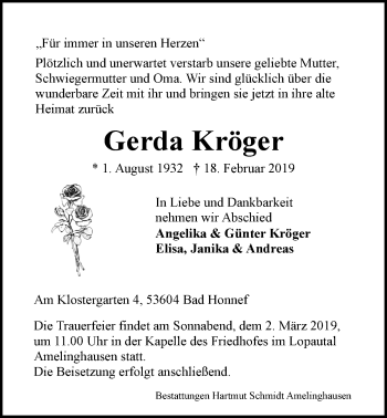 Anzeige von Gerda Kröger von LZ
