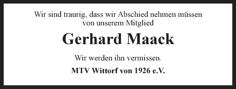  Traueranzeige für Gerhard Maack vom 27.02.2019 aus LZ