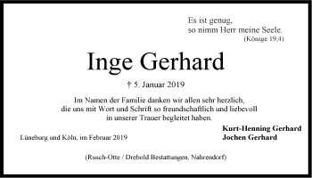 Anzeige von Ingeborg Gerhard von LZ