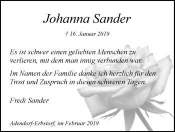 Anzeige von Johanna Sander von LZ