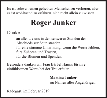 Anzeige von Roger Junker von LZ
