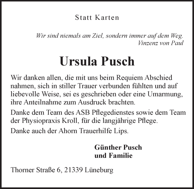 Traueranzeige für Ursula Pusch vom 31.01.2019 aus LZ