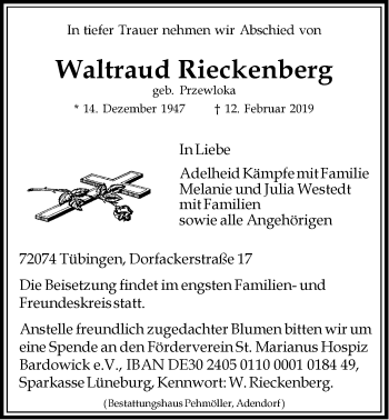 Anzeige von Waltraud Rieckenberg von LZ