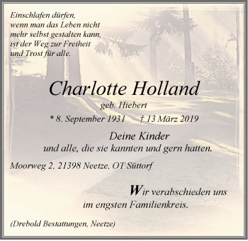 Anzeige von Charlotte Holland von LZ
