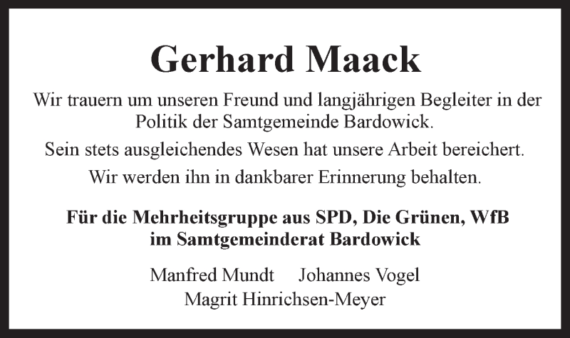  Traueranzeige für Gerhard Maack vom 01.03.2019 aus LZ