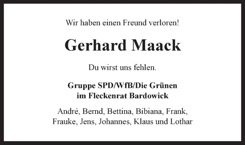  Traueranzeige für Gerhard Maack vom 01.03.2019 aus LZ