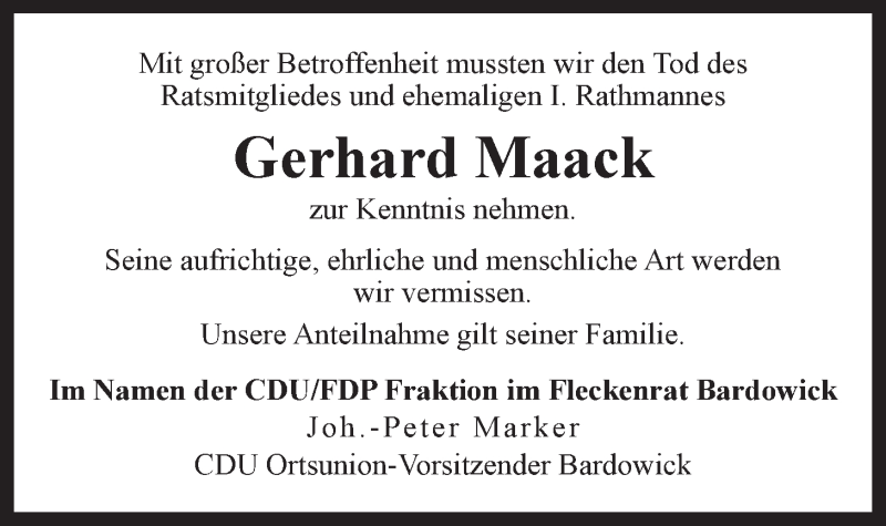  Traueranzeige für Gerhard Maack vom 01.03.2019 aus LZ