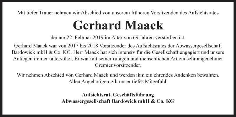  Traueranzeige für Gerhard Maack vom 01.03.2019 aus LZ