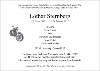 Anzeige von Lothar Sternberg von LZ