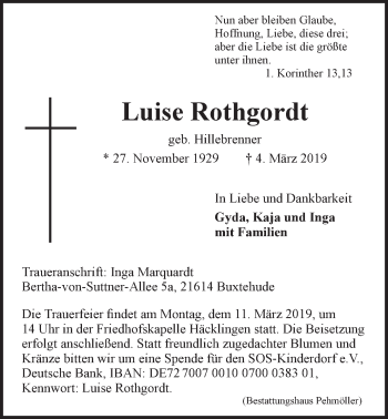Anzeige von Luise Rothgordt von LZ