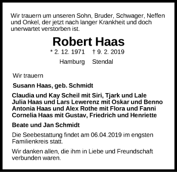 Anzeige von Robert Haas von LZ