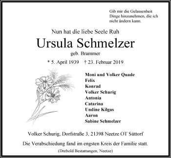 Anzeige von Ursula Schmelzer von LZ