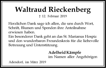 Anzeige von Waltraud Rieckenberg von LZ