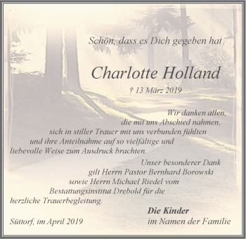Anzeige von Charlotte Holland von LZ