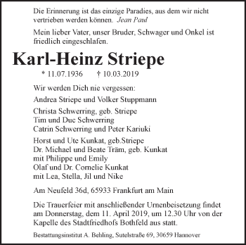 Anzeige von Karl-Heinz Striepe von LZ