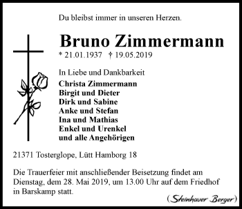 Anzeige von Bruno Zimmermann von LZ