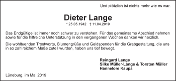 Anzeige von Dieter Lange von LZ