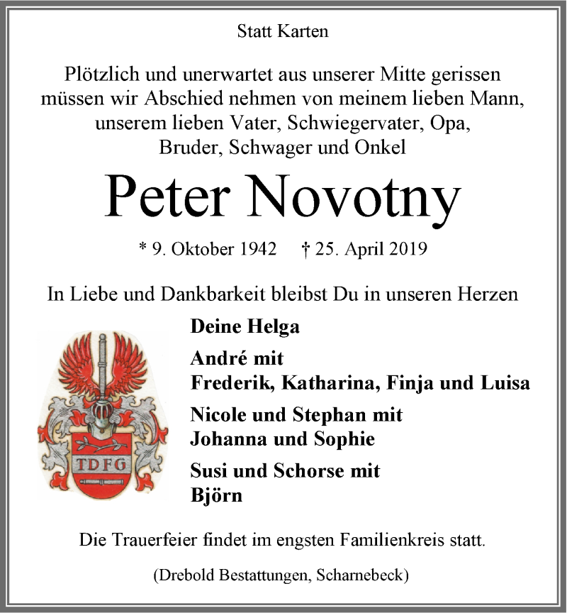  Traueranzeige für Peter Novotny vom 30.04.2019 aus LZ