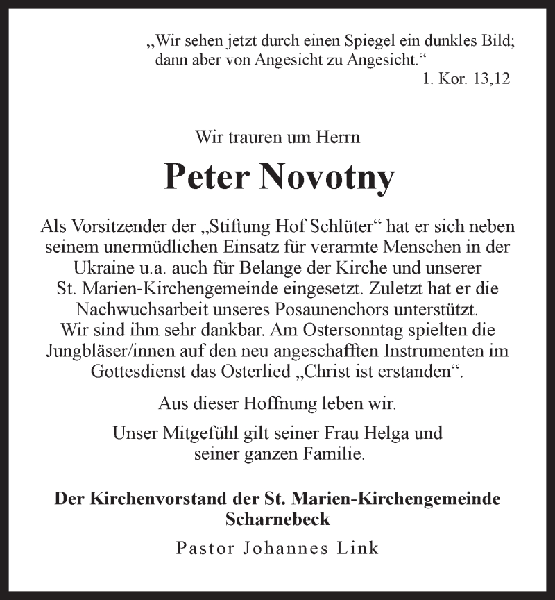  Traueranzeige für Peter Novotny vom 30.04.2019 aus LZ