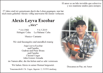 Anzeige von Alexis Leyva Escobar von LZ