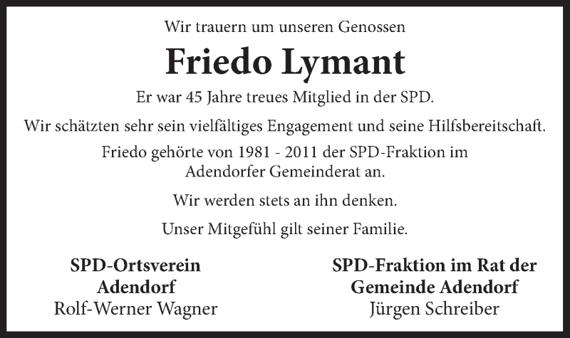  Traueranzeige für Friedo Lymant vom 29.06.2019 aus LZ