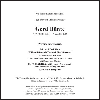 Anzeige von Gerd Bünte von LZ