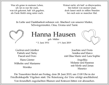 Anzeige von Hanna Hausen von LZ