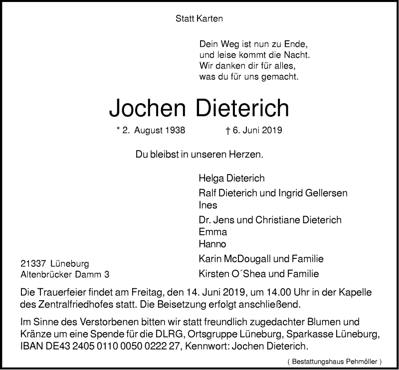  Traueranzeige für Jochen Dieterich vom 11.06.2019 aus LZ