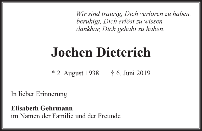  Traueranzeige für Jochen Dieterich vom 12.06.2019 aus LZ