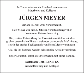 Anzeige von Jürgen Meyer von LZ