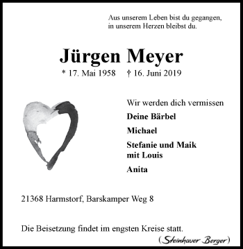 Anzeige von Jürgen Meyer von LZ