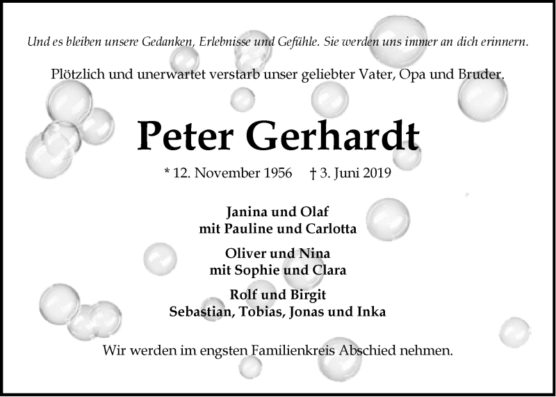  Traueranzeige für Peter Gerhardt vom 15.06.2019 aus LZ