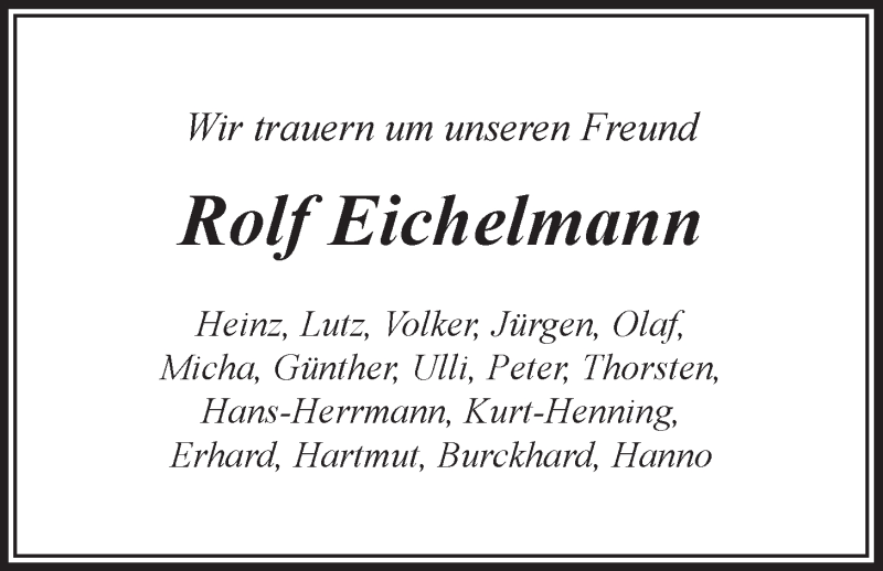  Traueranzeige für Rolf Eichelmann vom 28.06.2019 aus LZ