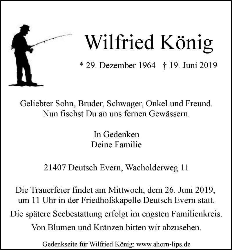  Traueranzeige für Wilfried König vom 22.06.2019 aus LZ