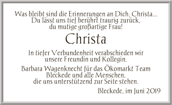 Anzeige von Christa Marie Bahr von LZ