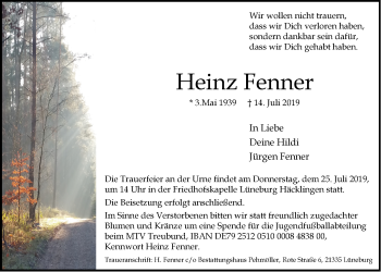 Anzeige von Heinz Fenner von LZ