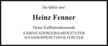 Anzeige von Heinz Fenner von LZ