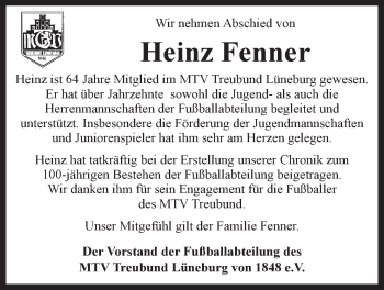 Anzeige von Heinz Fenner von LZ