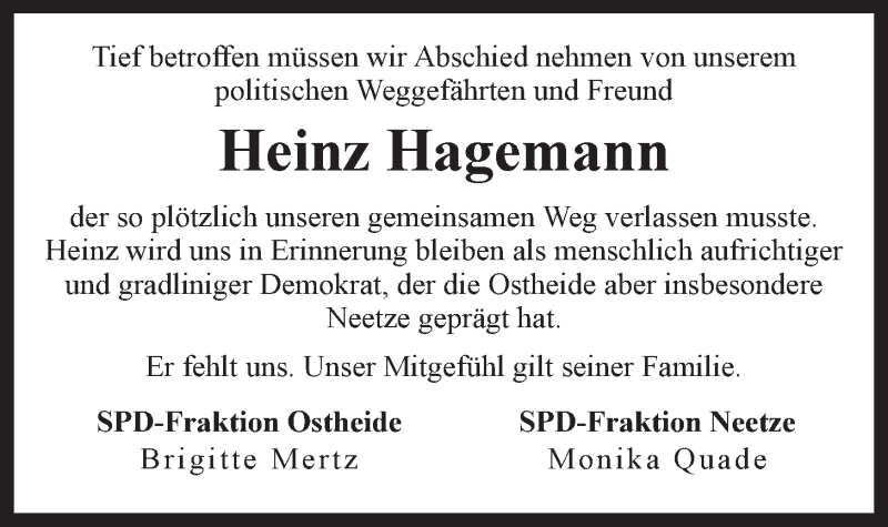  Traueranzeige für Heinz Hagemann vom 03.07.2019 aus LZ