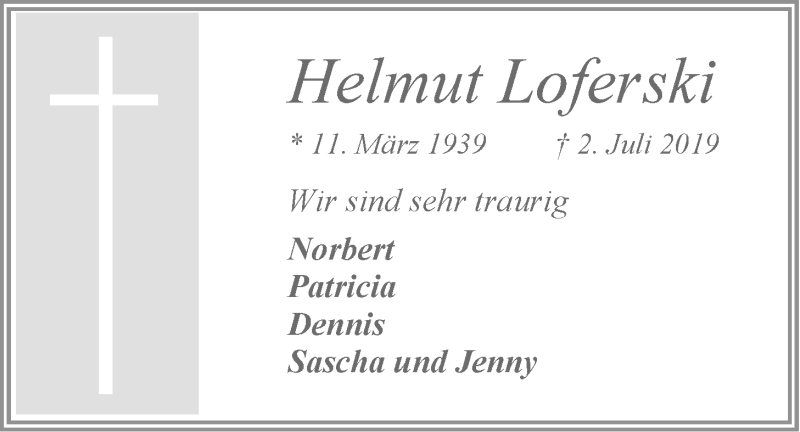  Traueranzeige für Helmut Loferski vom 06.07.2019 aus LZ
