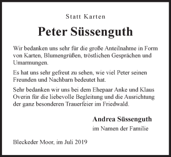 Anzeige von Peter Süssenguth von LZ
