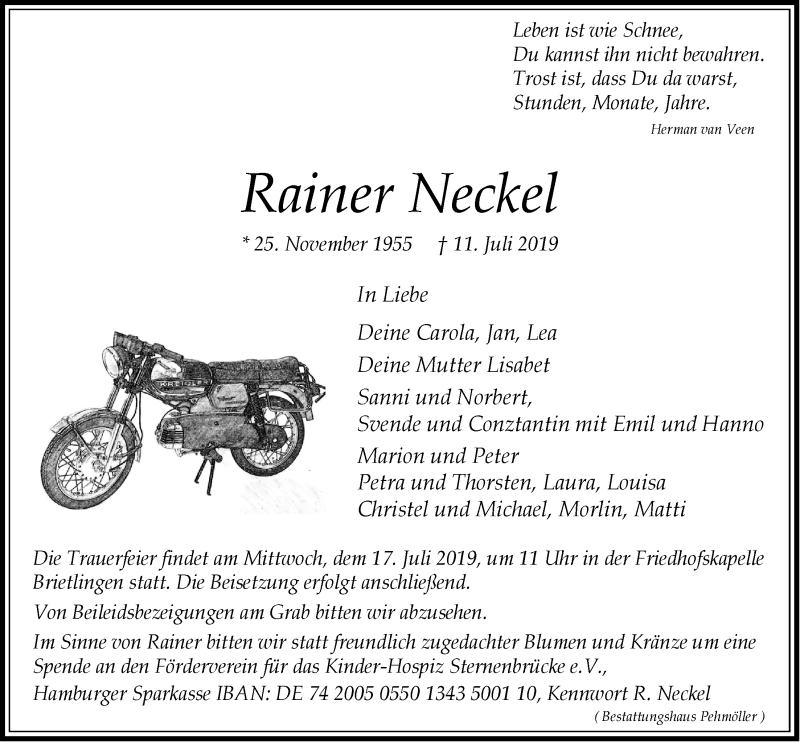  Traueranzeige für Rainer Neckel vom 15.07.2019 aus LZ