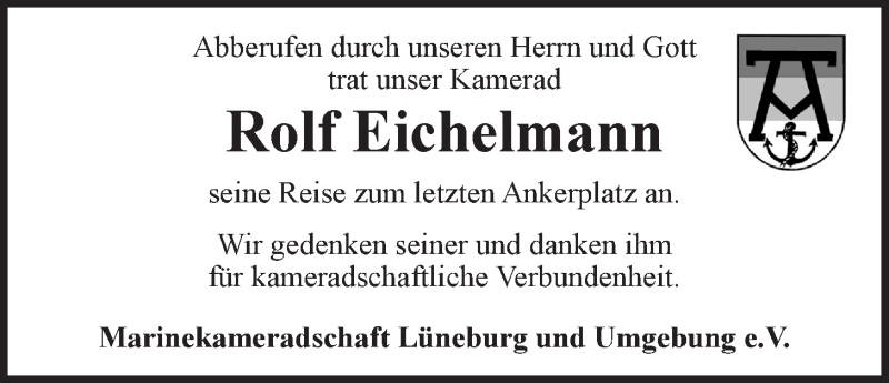  Traueranzeige für Rolf Eichelmann vom 01.07.2019 aus LZ