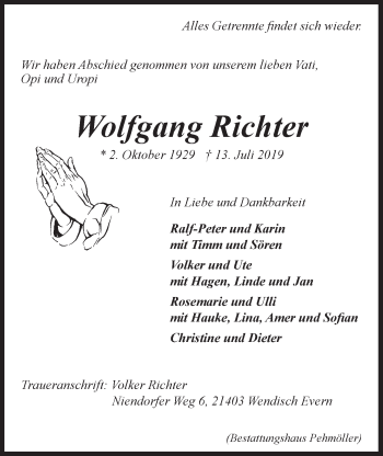 Anzeige von Wolfgang Richter von LZ
