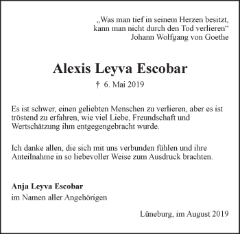 Anzeige von Alexis Leyva Escobar von LZ