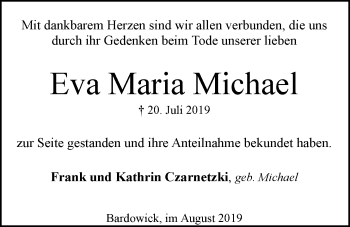 Anzeige von Eva Maria Michael von LZ