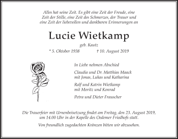 Anzeige von Lucie Wietkamp von LZ