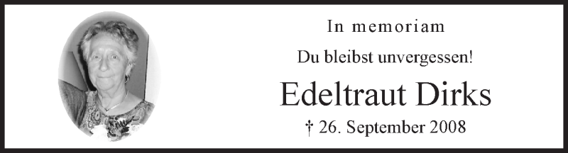  Traueranzeige für Edeltraut Dirks vom 26.09.2019 aus LZ