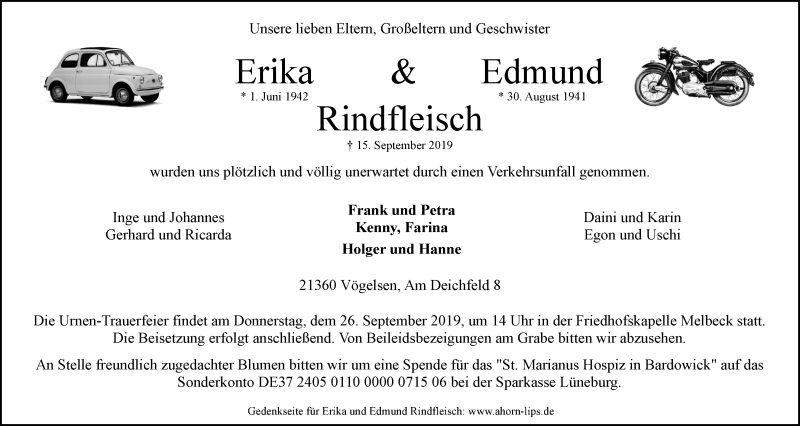  Traueranzeige für Erika Rindfleisch vom 21.09.2019 aus LZ